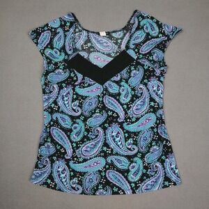 Vintage Perseption Concept Y2K Paisley Babydoll Top Women XL Teal Purple Fairy